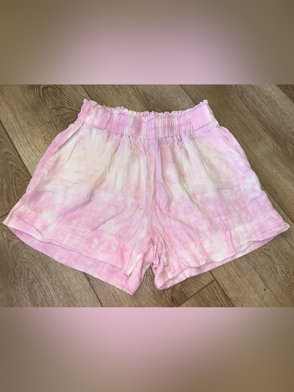 Sneak Peek Tie-Dye Pink high waisted Women's Elastic Waist Shorts with pockets
